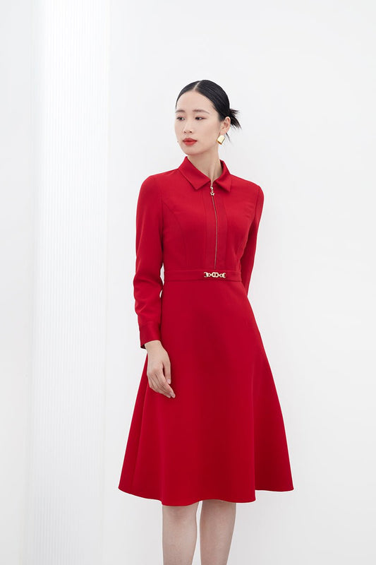Red Long Sleeve Slim Wedding Dresses - SHIMENG