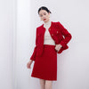 Red Tweed Ruffles Coats - SHIMENG