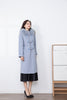 Shadow Blue Wool Trench Coat with Fur Collar - SHIMENG