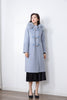 Shadow Blue Wool Trench Coat with Fur Collar - SHIMENG