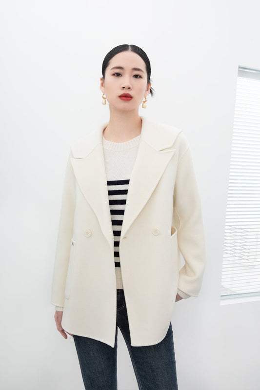 Short Beige Woolen Overcoats Coat - SHIMENG