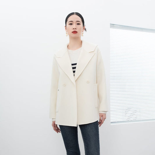 Short Beige Woolen Overcoats Coat - SHIMENG