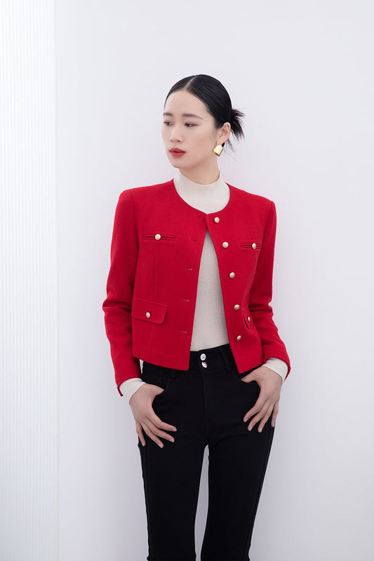 Short Red Coats With Metal Buttons - SHIMENG