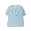 Teal Silk Ruffle T-shirt - SHIMENG