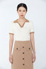 White-Beige Short Sleeve Polo Collar T-shirt - SHIMENG