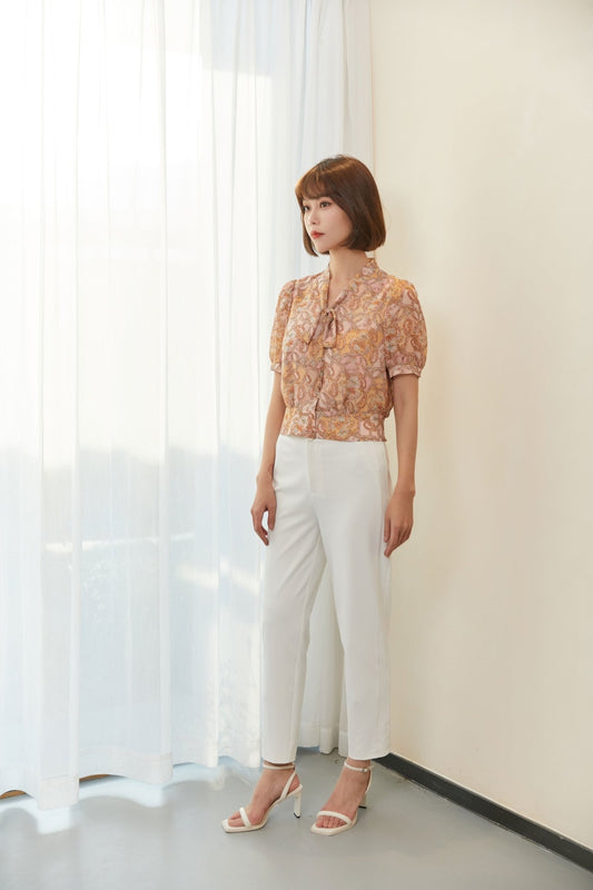 White High Waist Tapered Pants - SHIMENG