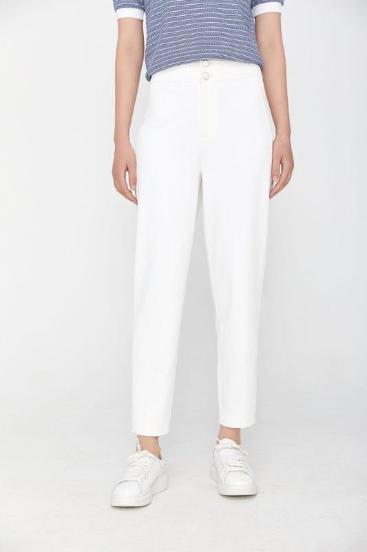 White High Waist Tapered Pants - SHIMENG