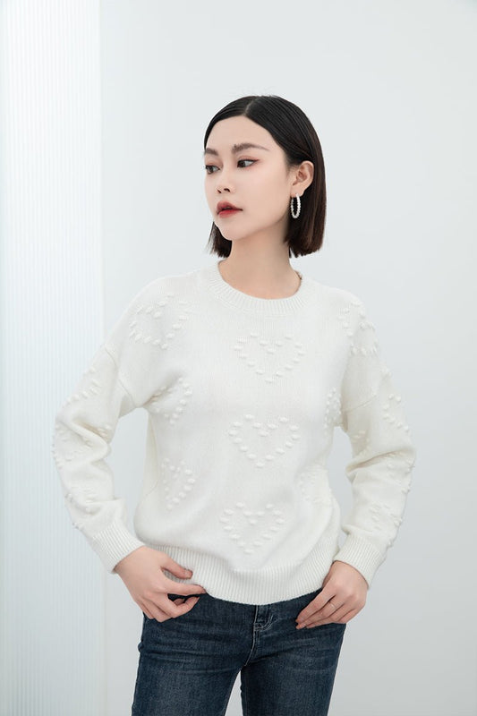 White Jacquard Woolen Sweater - SHIMENG