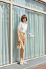 White Knitted V-Neck T-shirt Puff Sleeve - SHIMENG