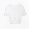 White Puff Sleeve Heart Button T-shirt - SHIMENG