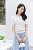 White Puff Sleeve Pearl T-shirt - SHIMENG