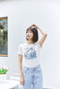 White Short Sleeve Cute Pattern Cotton T-shirt - SHIMENG