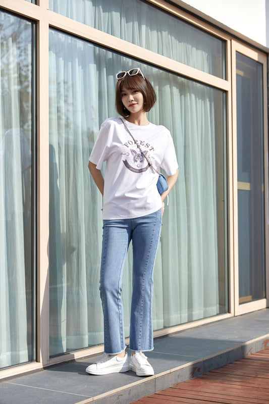 White T-shirt Butterfly Pattern - SHIMENG