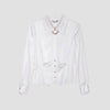 White Waist Collared Short Shirts Blouses - SHIMENG